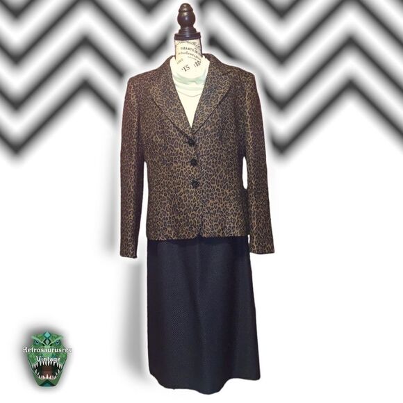 Vintage 1990’s Leopard Animal Print Two Piece Business Interview Power Suit, Plu - Picture 7 of 9